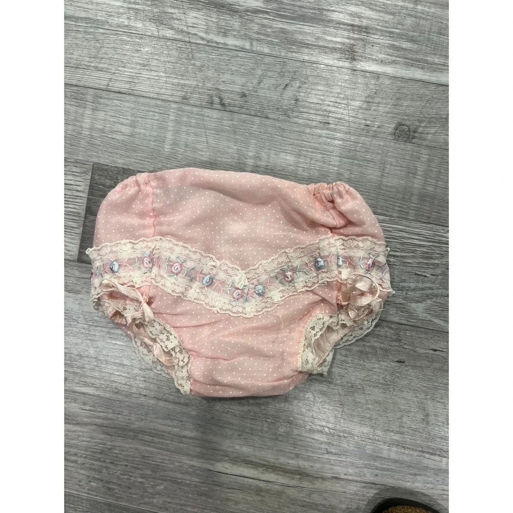 Vintage Pink Swiss Dot Lace Floral Embroidered Diaper Cover Bloomers 0-3 Months